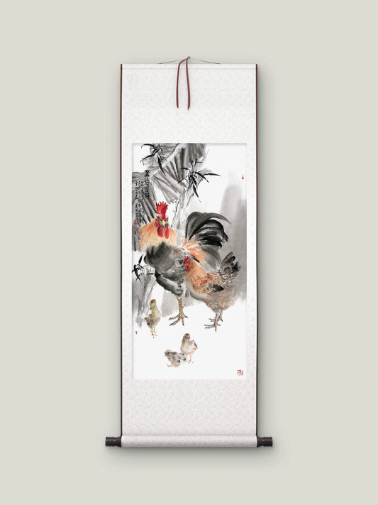 Traditional Chinese Art Giclée Print – Five Virtues of the Rooster, Homedecor, Wall Art, Calligraphy, 100*50cm