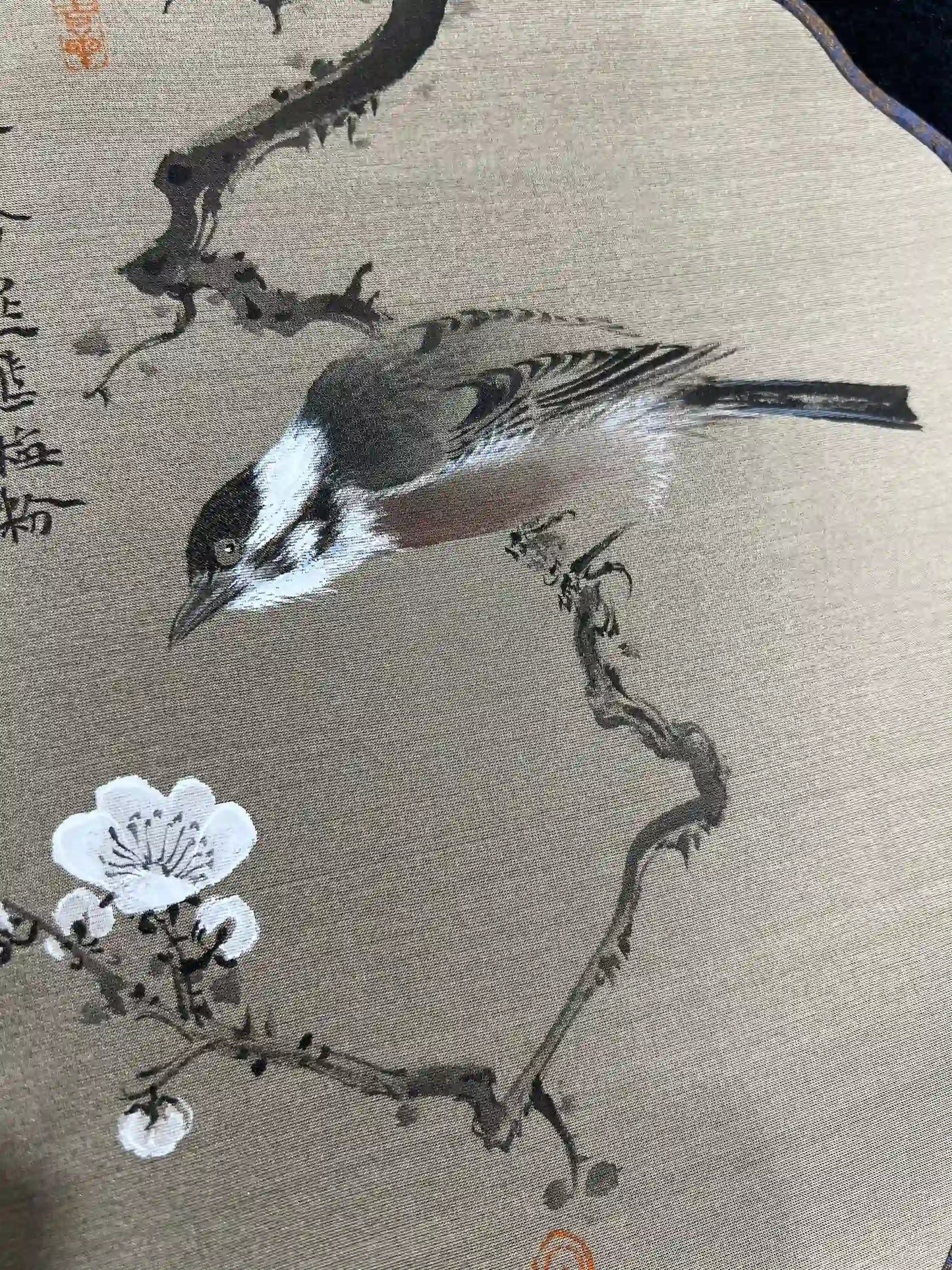 Silk Fan Home Decor Chinese Painting- Bird and Plum Blossom- Home Art (24cm)