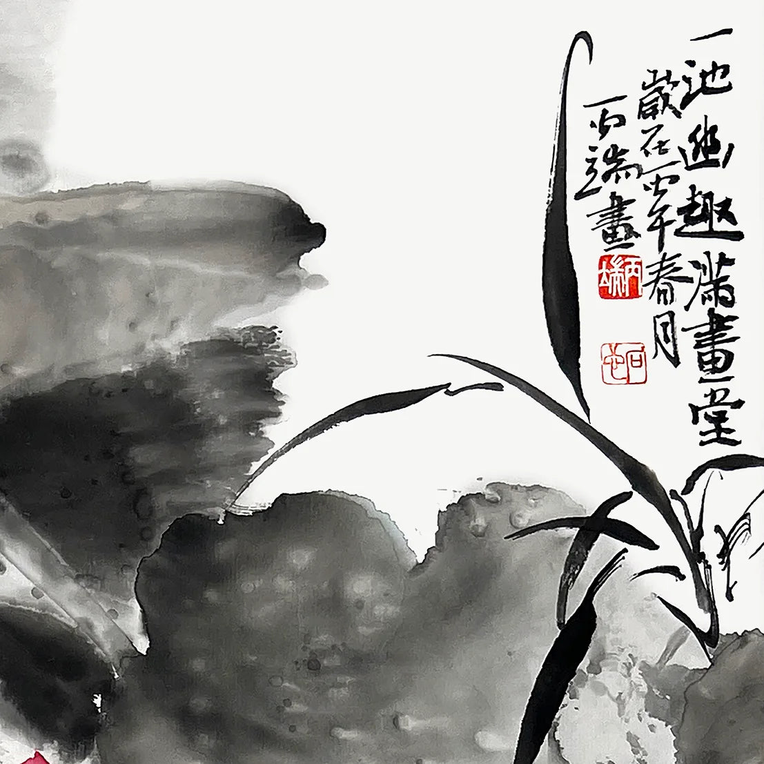 Traditional Chinese Art Print – Lotus & Mandarin Fish | Chinese Ink Painting | Wall Art | Calligraphy (69×35cm)