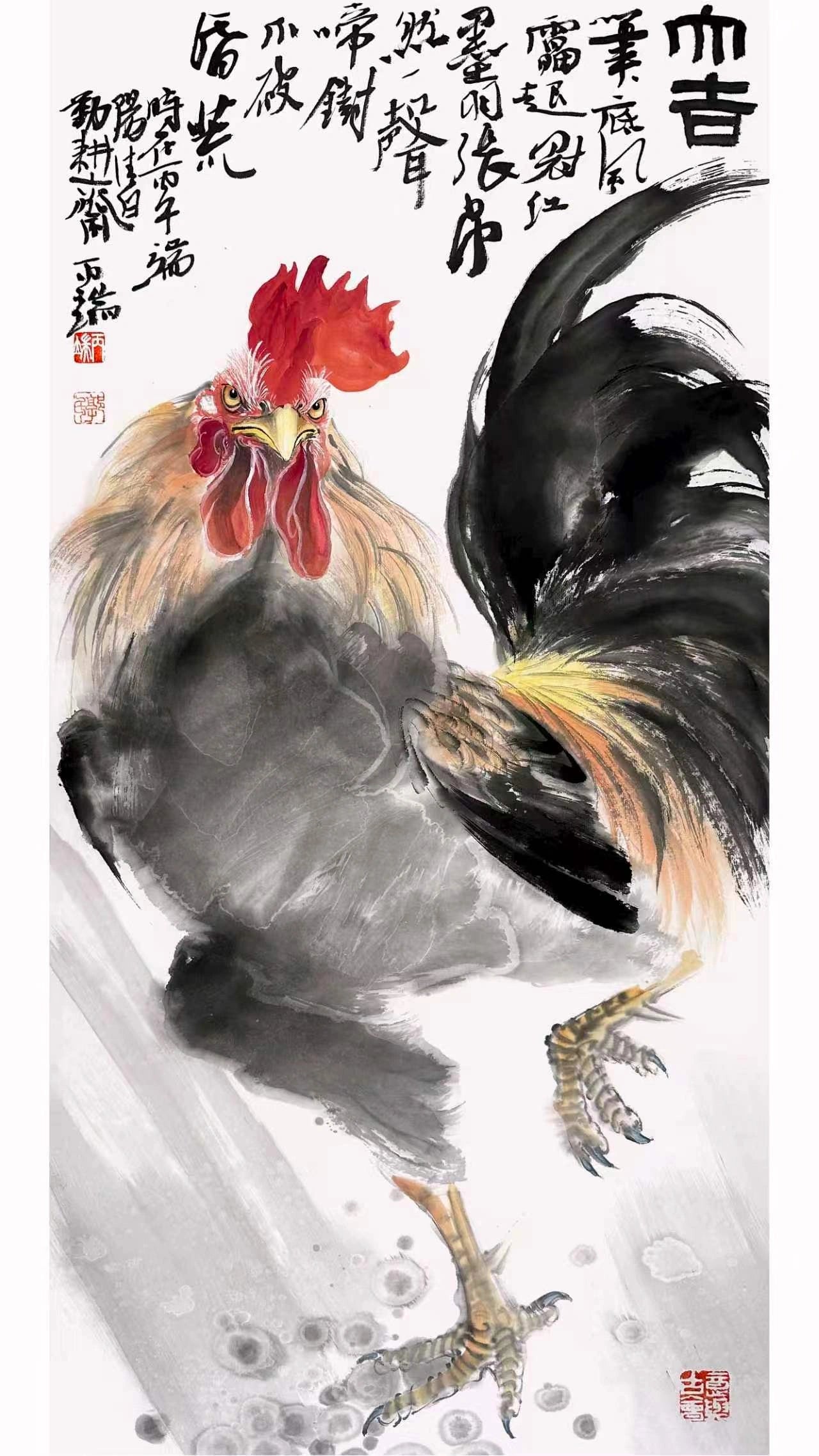 Traditional Chinese Art Giclée Print – Rooster at Dawn | Chinese Ink Painting, Wall Art, Calligraphy
