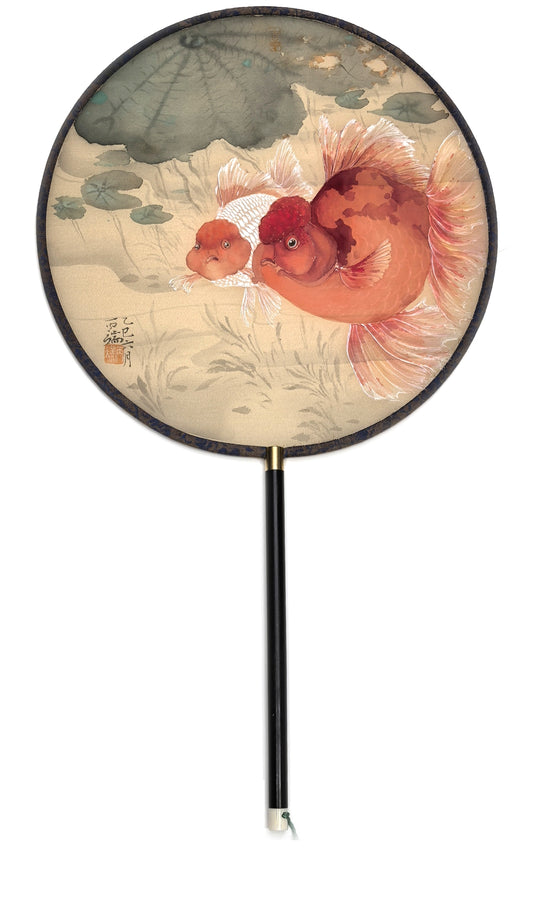 Chinese Painting Wallart Home Decor Silk Fan Goldfish Ink Painting Fan (24cm)