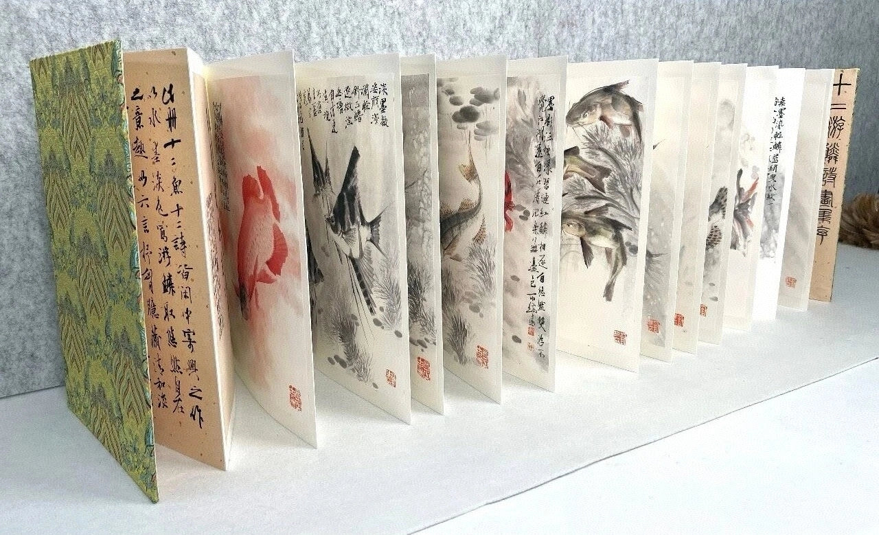 Traditional Chinese Art Print- Album of Poetry & Fish Painting, Chinese Painting  Album