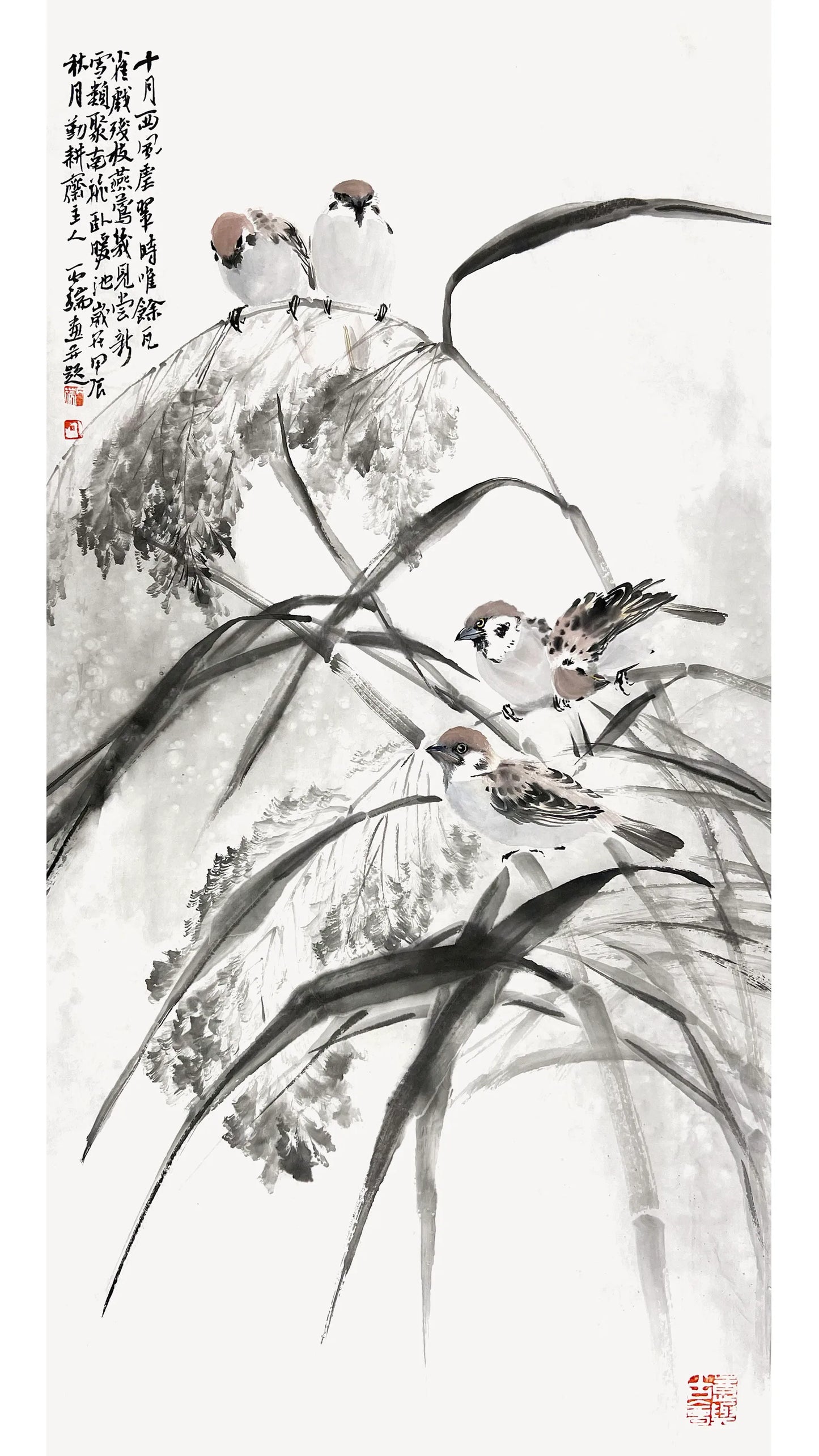 Chinese Painting Bird Painting for Home Decor Flower Painting Chinese Wall Decor (69x35cm)