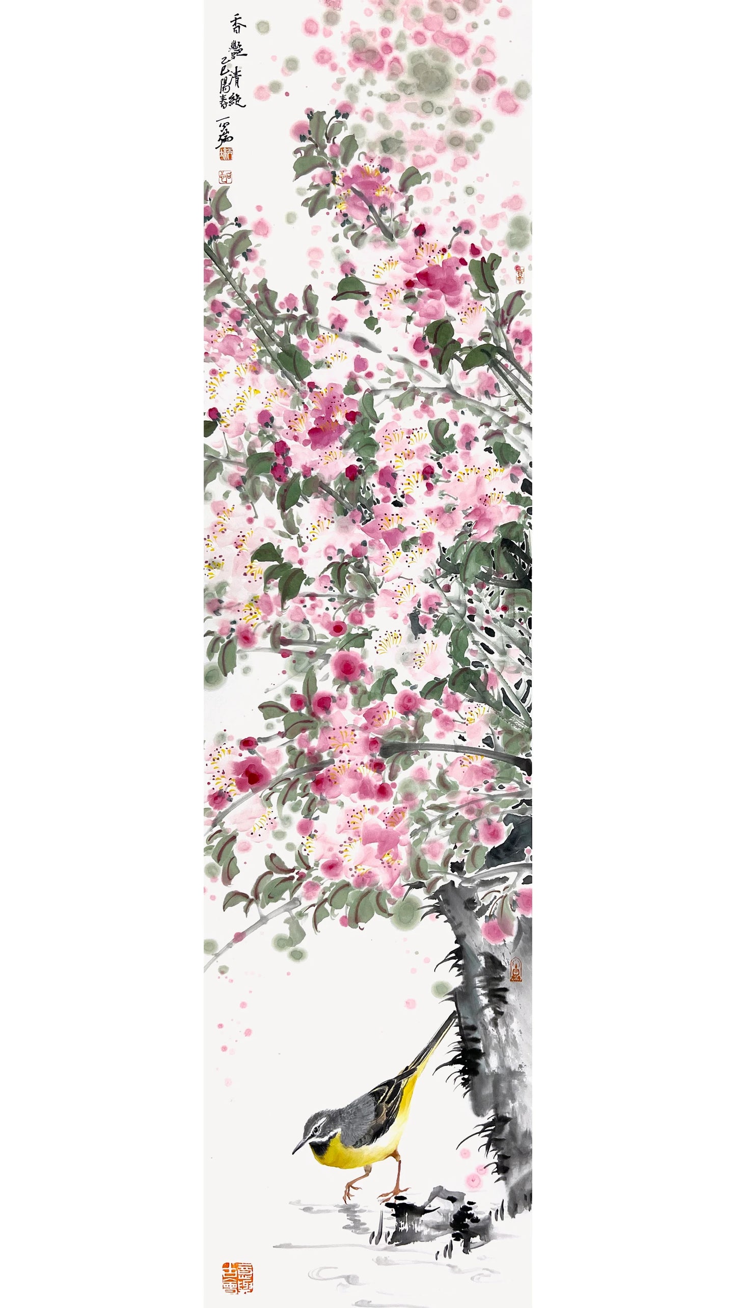Chinese Painting Bird Painting Living  Room Paintings for Home Decor- Spring Joy- Original Art (100x25cm)