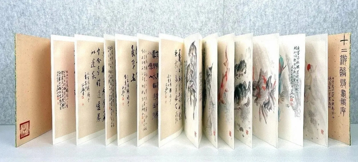 Traditional Chinese Art Print- Album of Poetry & Fish Painting, Chinese Painting  Album