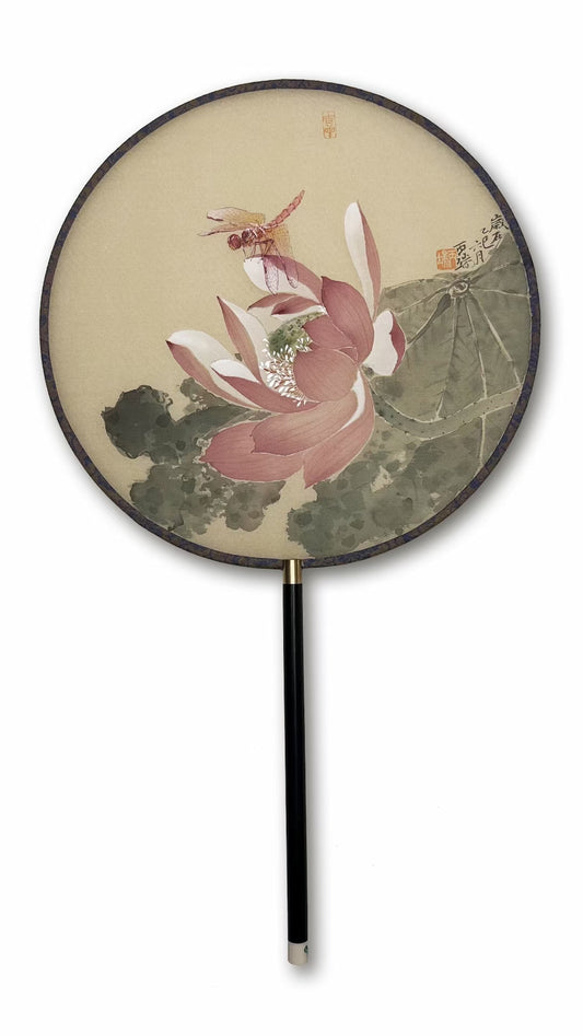 Chinese Painting Home Decor Silk Fan Lotus Dragonfly Ink Painting Fan（24cm）