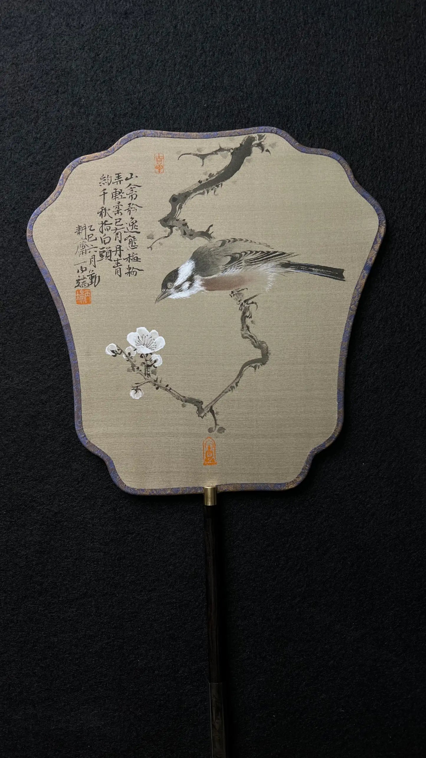 Silk Fan Home Decor Chinese Painting- Bird and Plum Blossom- Home Art (24cm)