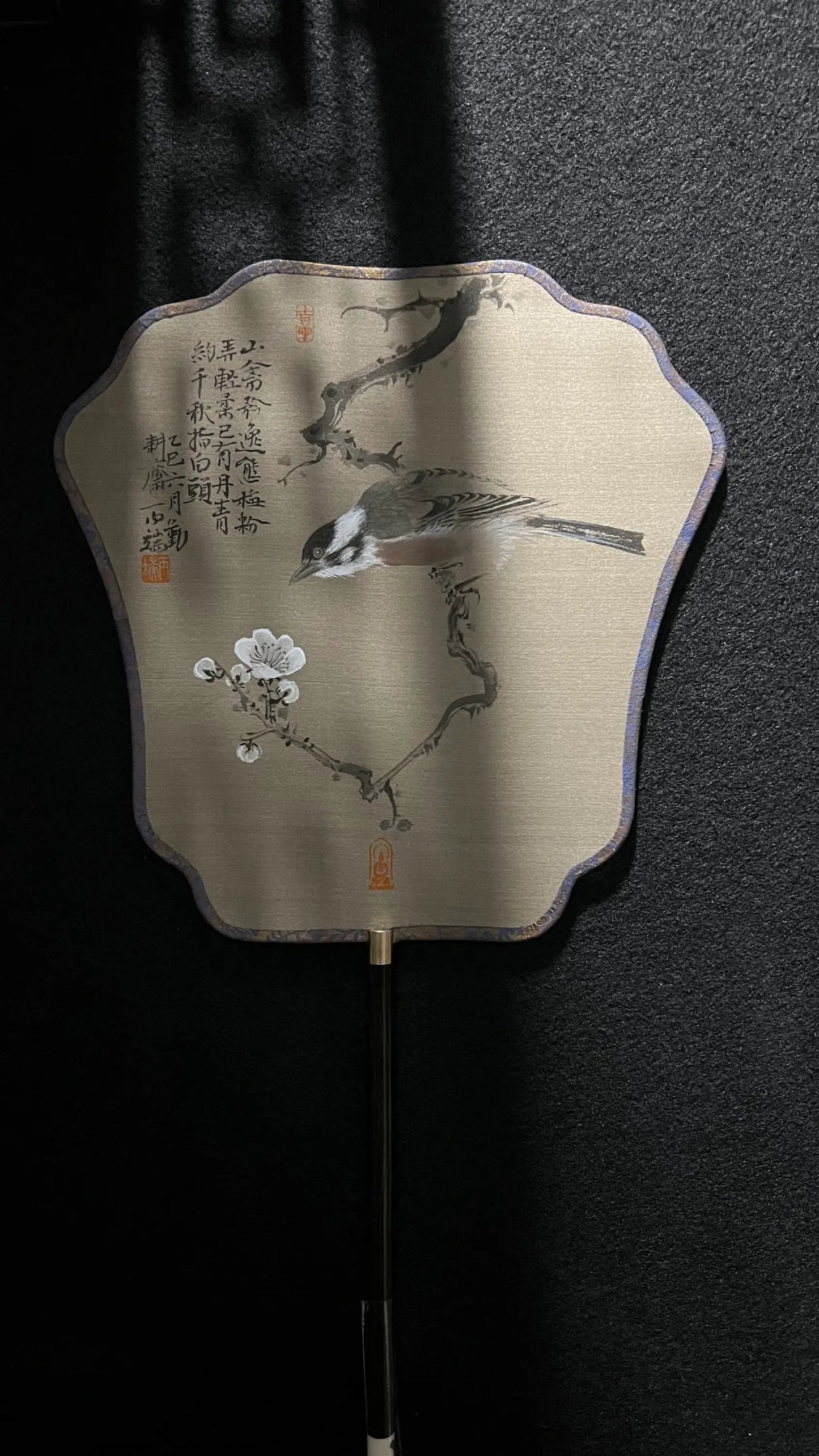 Silk Fan Home Decor Chinese Painting- Bird and Plum Blossom- Home Art (24cm)