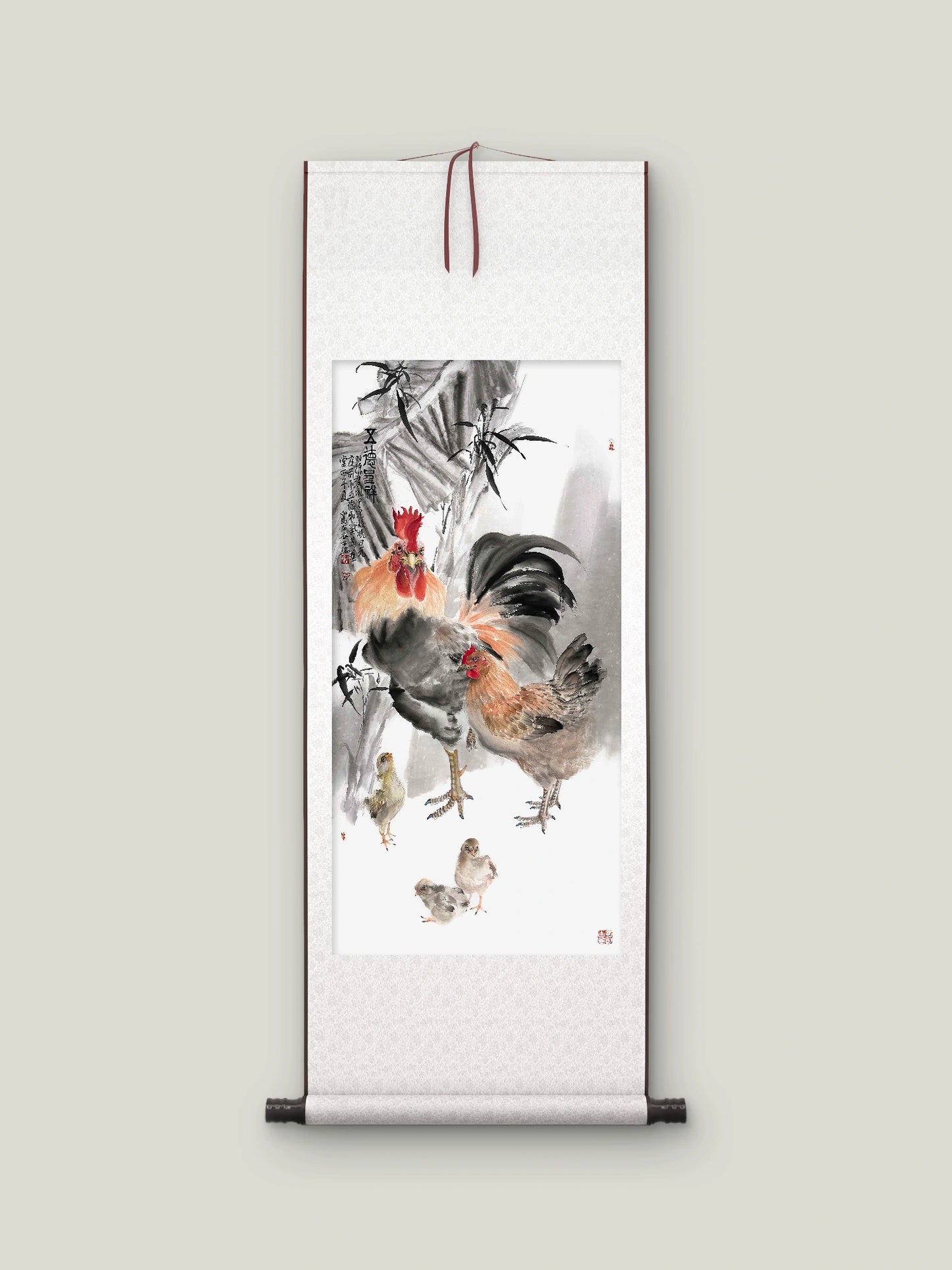 Traditional Chinese Art Giclée Print – Five Virtues of the Rooster, Homedecor, Wall Art,  Calligraphy, 100*50cm