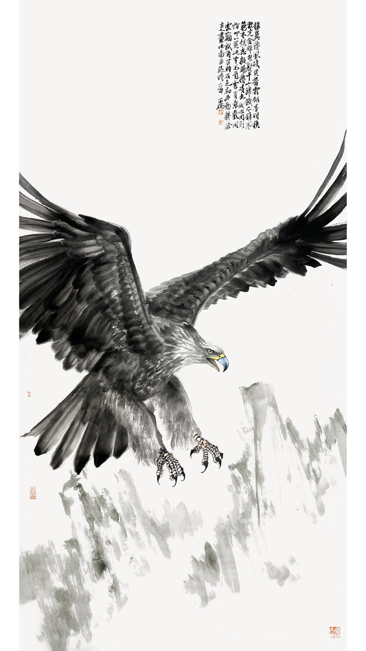 Chinese Art for Home Decor Room Decor - Eagle in Flight- Home Art (138x69cm)