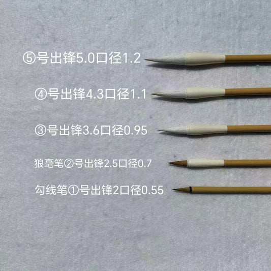 传统工笔画毛笔套装规格图 — 5支装