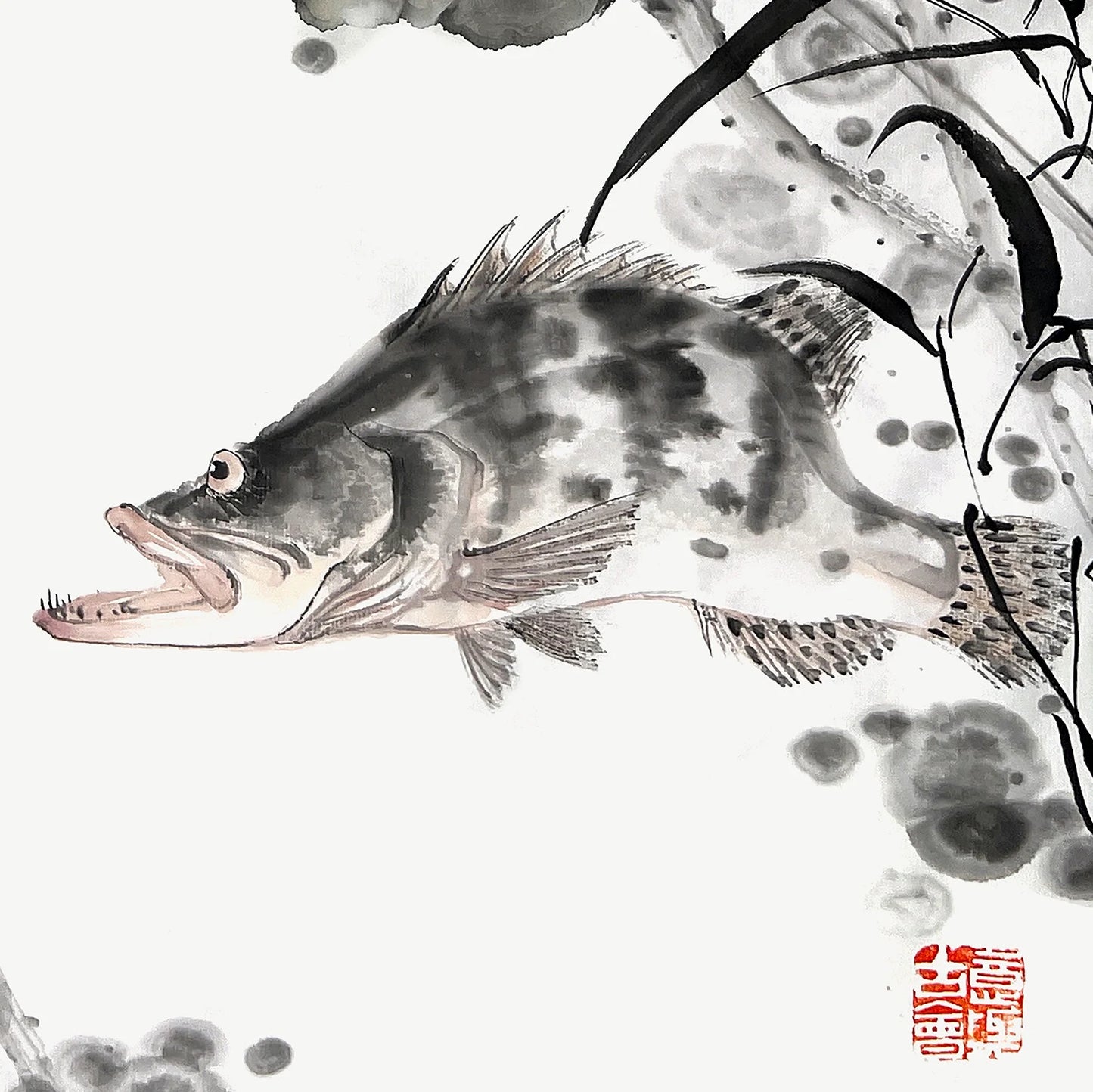 Traditional Chinese Art Print – Lotus & Mandarin Fish | Chinese Ink Painting | Wall Art | Calligraphy  (69×35cm)