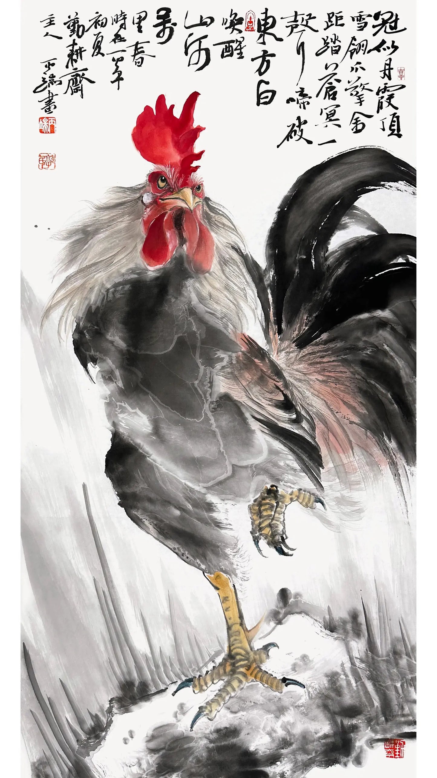 Traditional Chinese Art Giclée Print – Rooster at Dawn | Chinese Ink Painting, Wall Art, Calligraphy
