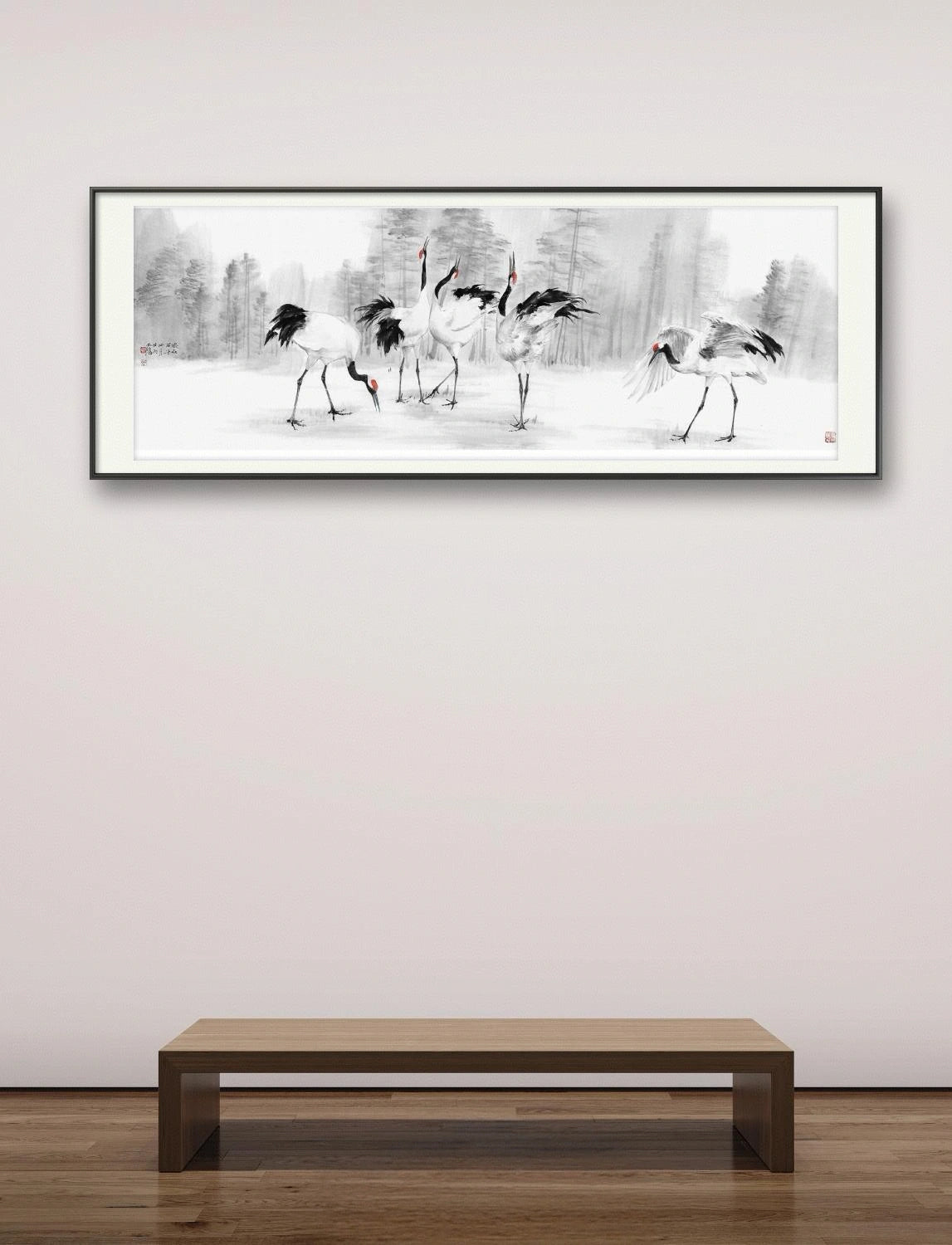 Traditional Chinese Art Giclée Print – Dancing Cranes | Chinese Ink Painting, Wall Art, Calligraphy, 120×40cm